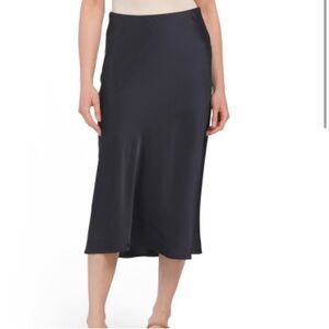 Black satin midi skirt